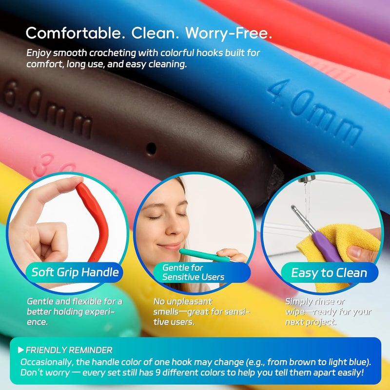 Flickzo 9PCS Ergonomic Crochet Hooks Set by – Aluminum Crochet Hook Set with Soft Silicone Handles (2-6mm), Crochet Kit for Beginners with Crochet Tools & Knitting Accessories - Image 4